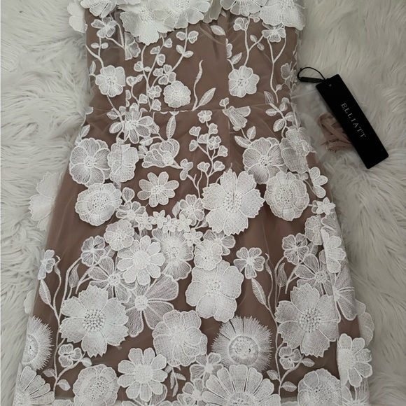 Elegant White Floral Dress - Elliatt Arabella Strapless Mini Dress in White - Picture 3 of 4